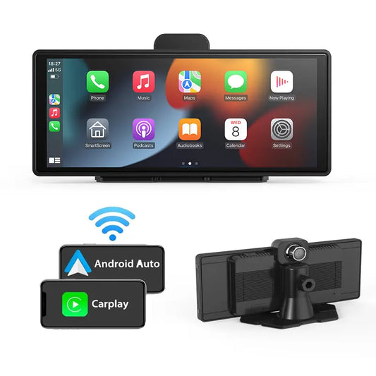 10.26 Inch Portable Car Stereo Radio with Dash Cam , Wireless Carplay Android Auto HD Touchscreen Mirror Link 4K UHD, Dash Mount Car Multimedia Player Car Radio Receiver Backup Camera, AUX,FM Transmitter for All Vehicles
